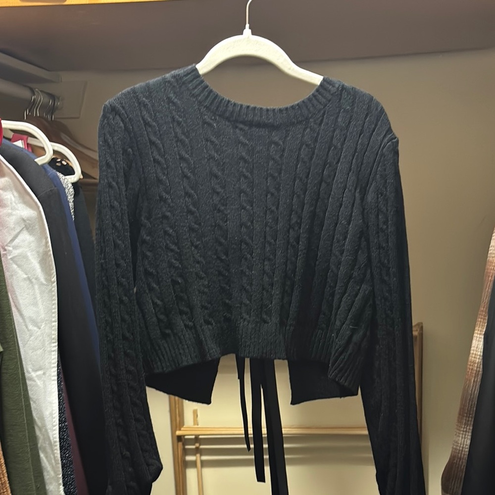 EDIKTED ribbon back Black Cable Knit Sweater